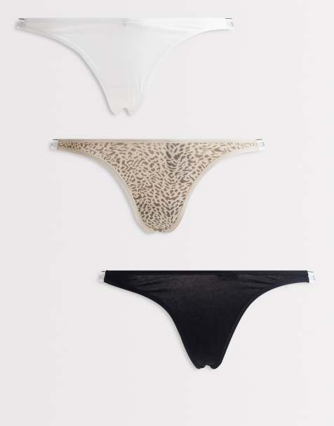Calvin Klein Icon Logo 3 pack dipped lingerie thongs in black/white/animal - view 1