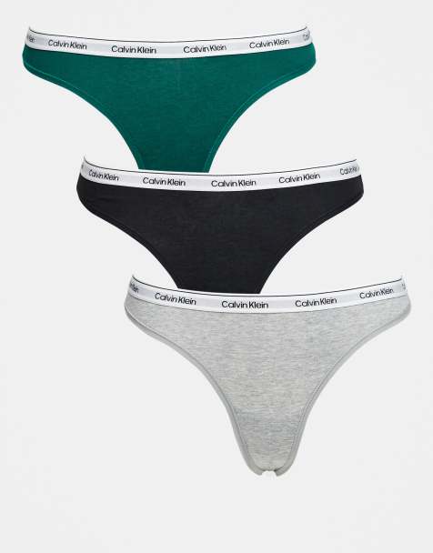 Calvin Klein Icon Logo 3 pack lingerie thongs in black/grey/green - view 1