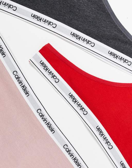 Calvin Klein Icon Logo 3 pack lingerie thongs in grey/red/pink, 2 of 3