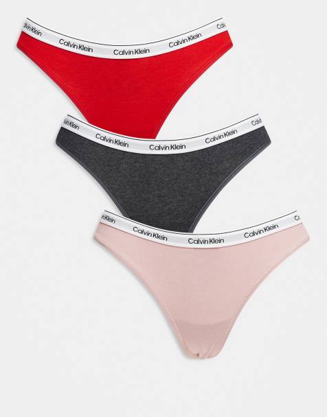 Calvin Klein Icon Logo 3 pack thongs in gray/red/pink - view 1