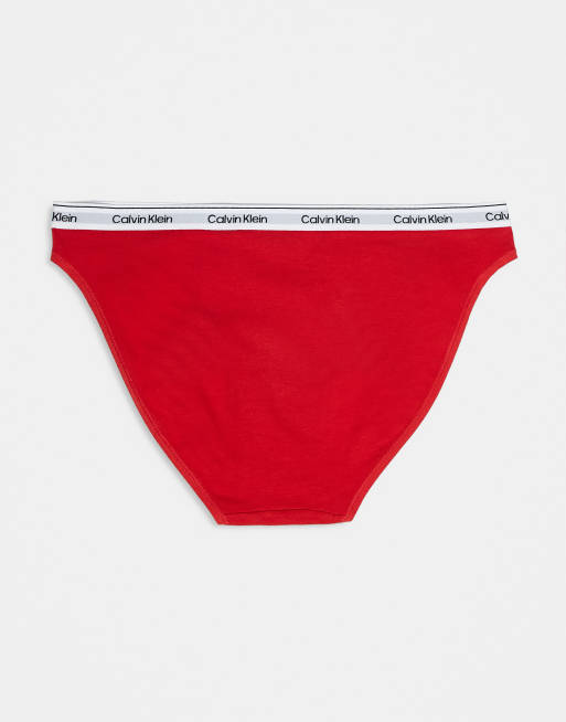 Calvin Klein – Icon Logo – 3er-Pack Bikinislips in Grau/Rot/Rosa mit Markenlogo, 3 von 3