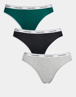 Calvin Klein - Icon Logo - 3er-Pack Bikinislips in Schwarz, Grau und Grün mit Markenlogo-Bunt
