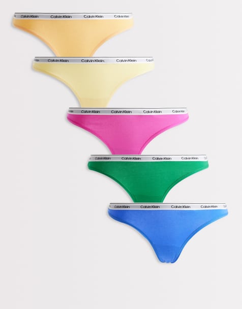 Calvin Klein Icon Logo 5 pack of lingerie thongs in green/yellow/orange/blue/pink - view 1