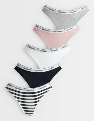 Calvin Klein Icon Logo 5 Pack Thongs In Multi