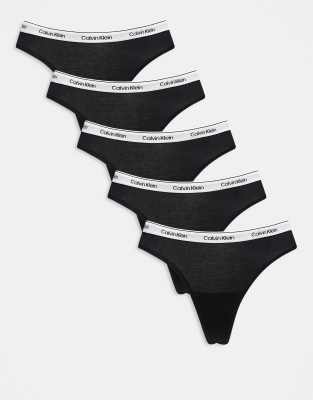 Calvin Klein Icon Logo 5 Pack Thongs In Black