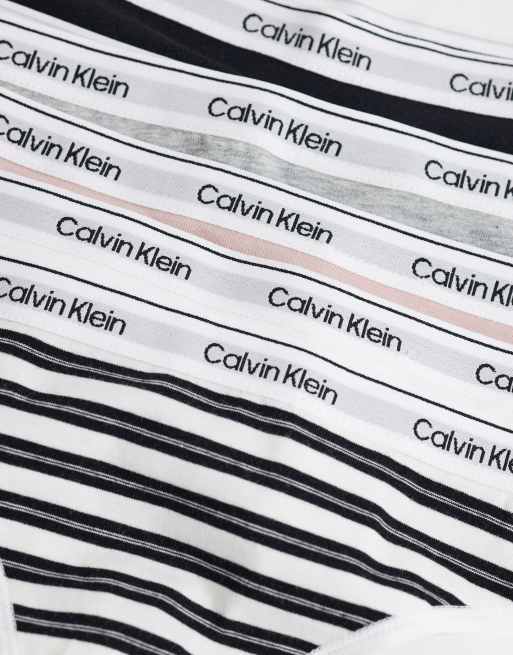 Calvin Klein Icon Logo 5er-Pack Strings in Schwarz/Streifen/Grau/Rosa, 3 von 3