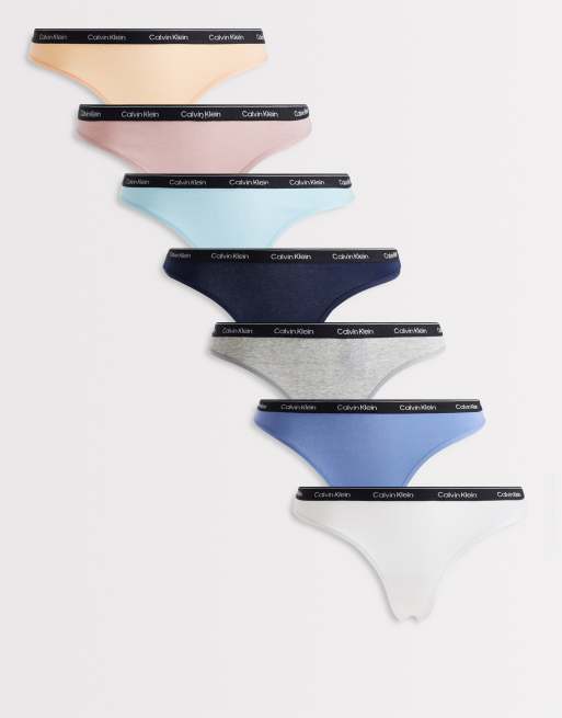 Calvin Klein Icon Logo 7 pack thongs in multicolor with black waistbands