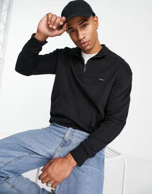 Icon Logo Comfort Cotton Blend Half Zip Sweatshirt In Black