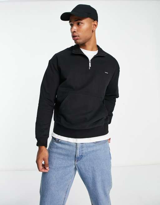 Calvin Klein icon logo comfort cotton blend half zip sweatshirt in black