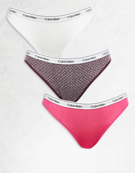 Calvin Klein - Icon Logo - Confezione da 3 slip bikini color rosa/bianco/a cuori