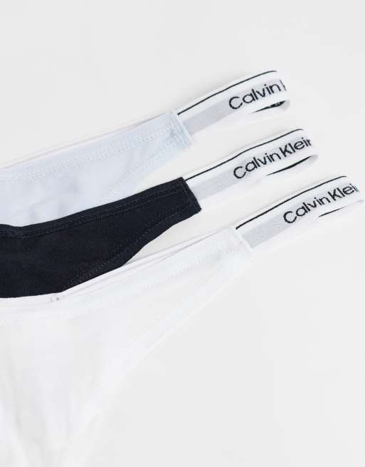 Calvin Klein Icon logo dipped thong 3pk in blue/white/black, 3 of 3