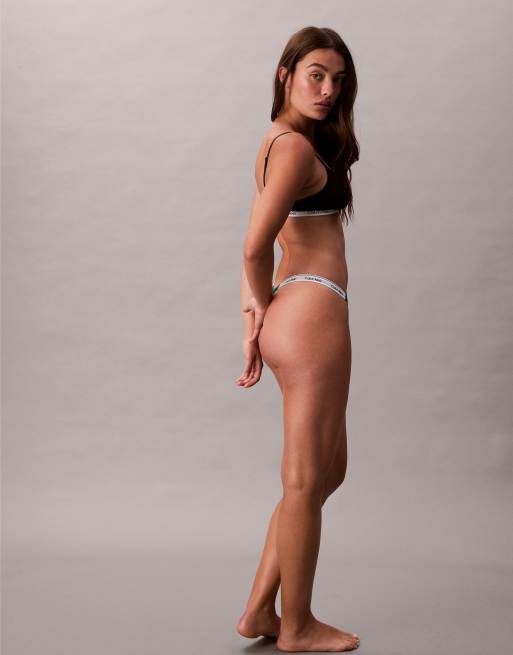 Calvin Klein Icon Logo dipped thong in forest green, 4 of 4