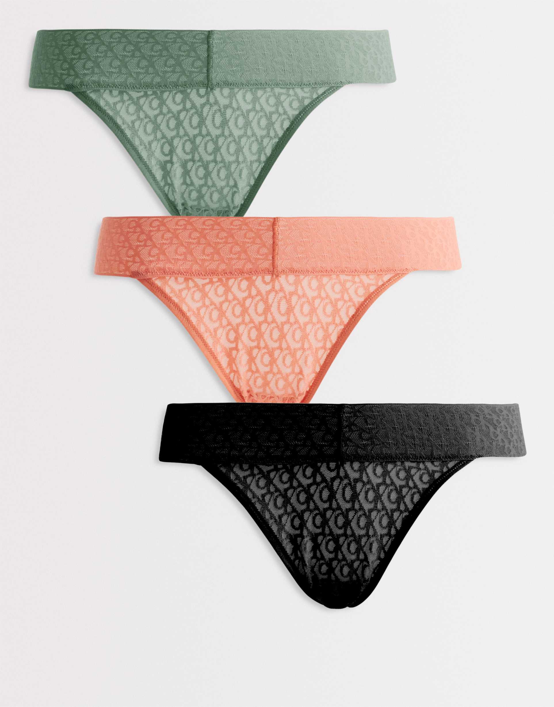 calvin klein icon logo lace 3 pack low rise bikini briefs in black/green/red