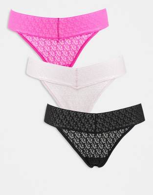Calvin Klein Icon Logo Lace 3 Pack Low Rise Bikini Briefs In Multi