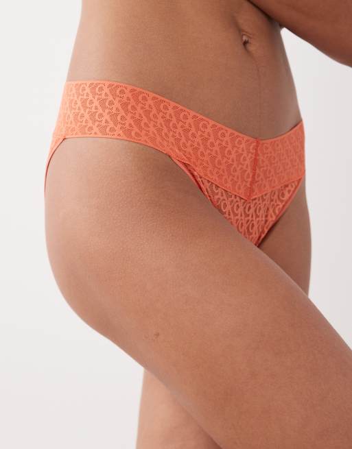 Calvin Klein – Icon Logo Lace – Bikinihose in Orange mit niedrigem Bund, 4 von 4