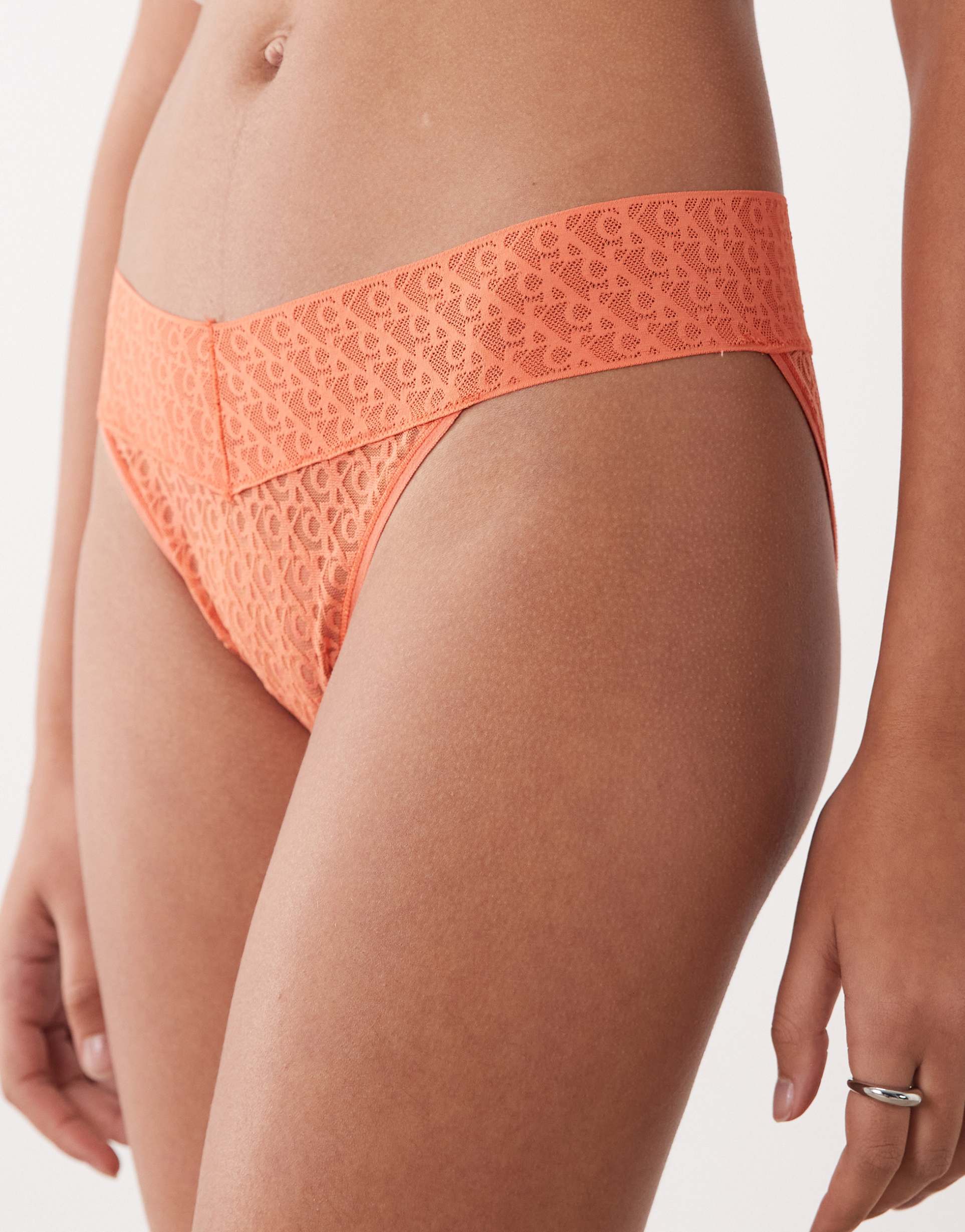 calvin klein icon logo lace low rise bikini briefs in orange