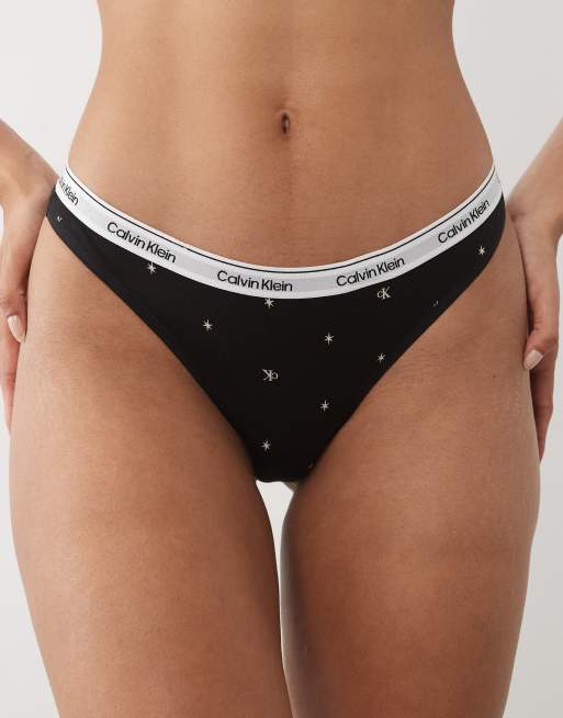 Calvin Klein Icon Logo lingerie thong in black print, 4 of 4