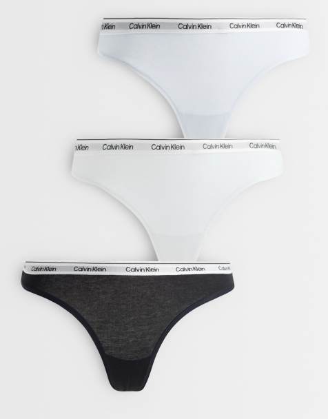 Calvin Klein Icon logo lingerie thongs 3 pack in black/white/blue - view 1