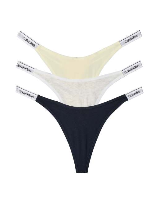 Calvin Klein - Icon Logo - Lot de 3 strings échancrés - Noir, blanc et jaune, 2 de 3