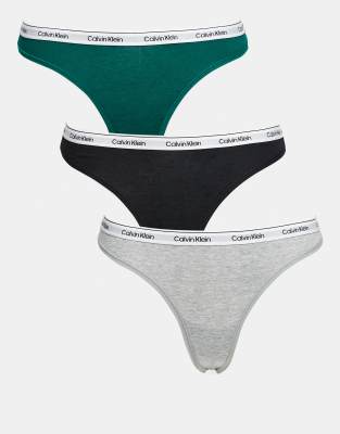 Calvin Klein - Icon Logo - Lot de 3 strings - Noir, gris et vert-Multicolore