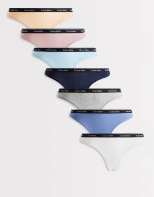 Calvin Klein - Icon Logo - Tangas in verschiedenen Farben mit schwarzem Bund, 7-er Pack-Bunt