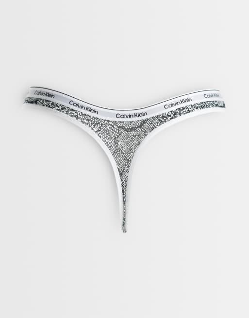 Calvin Klein icon logo thong 3pk in black/gray/snake print, 2 of 3