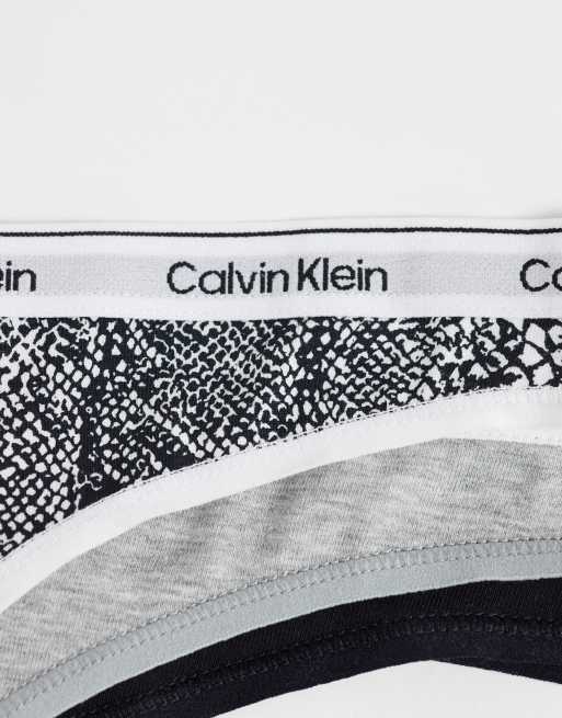Calvin Klein icon logo thong 3pk in black/gray/snake print, 3 of 3