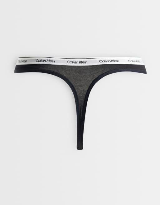 Calvin Klein Icon logo thongs 3pk in black/ white/blue, 2 of 3