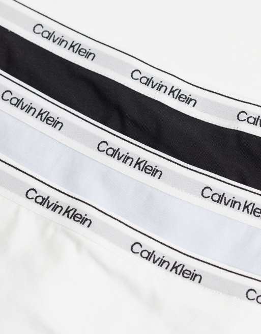 Calvin Klein Icon logo thongs 3pk in black/ white/blue, 3 of 3