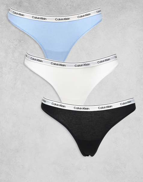 Calvin Klein Icon Logo 3 pack thongs in black/white/blue