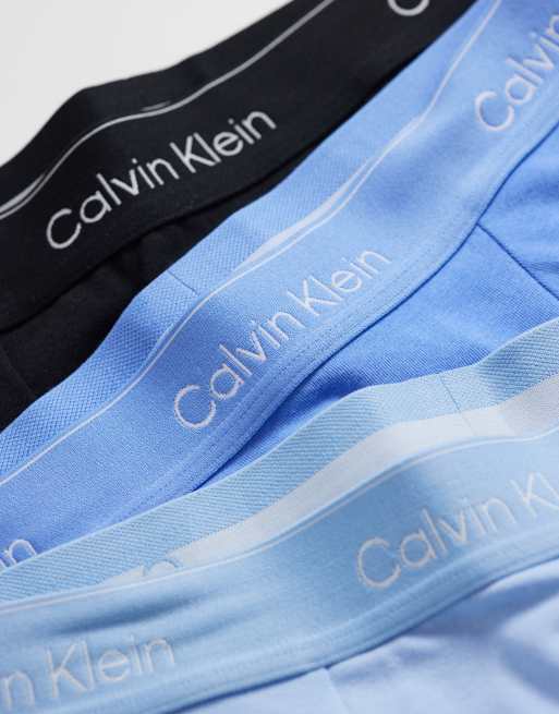 Calvin Klein - Icon - Lot de 3 boxers à pinces en coton stretch - Noir/bleu/bleu ciel, 2 de 3