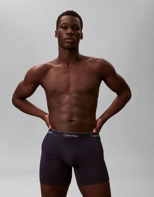 Calvin Klein - Icon - Lot de 3 boxers en coton stretch - Bleu marine/gris/aigue-marine, 2 de 3
