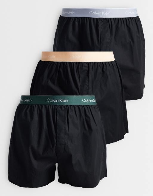Calvin Klein - Icon - Lot de 3 caleçons en coton stretch - Noir à taille colorée