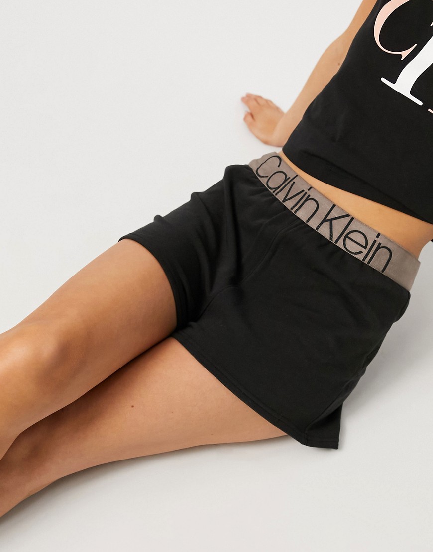 Calvin Klein Icon Lounge metallic logo jersey shorts in black