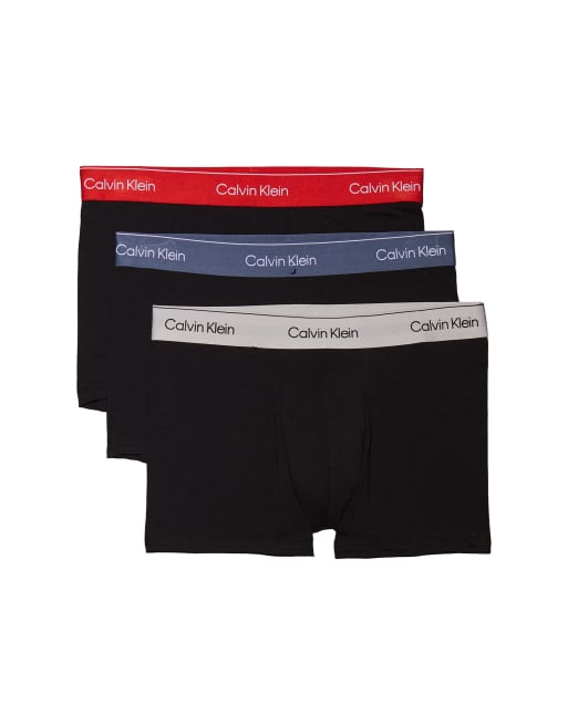Calvin Klein - Icon - Set van 3 boxershorts van stretchkatoen in zwart met rode/grijze/blauwe taillebanden