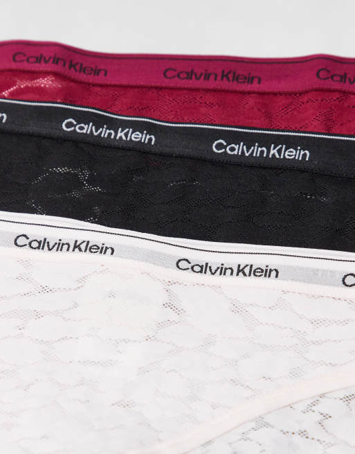 Calvin Klein - Icon - Set van 3 kanten bikinislips in bessenrood/zwart/beigeroze, 2 van 3