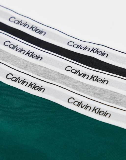 Calvin Klein - Icon - Set van 3 paar strings met logo in zwart, grijs en groen, 2 van 3