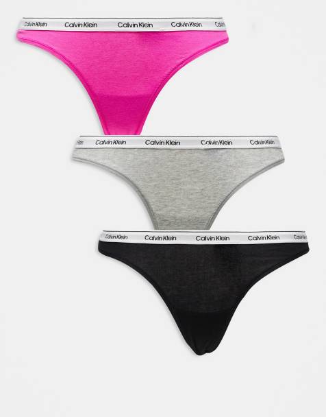 Calvin Klein - Icon - Set van 3 paar strings met logo in zwart, grijs en roze - view 1
