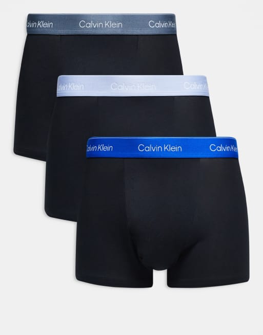 Calvin Klein - Icon - Set van 3 ruimvallende boxershorts van stretchkatoen in zwart met blauwe/grijze taillebanden