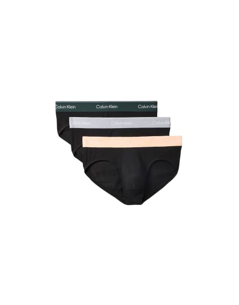 Calvin Klein - Icon - Set van 3 slips van stretchkatoen in zwart met gekleurde taillebanden - view 1