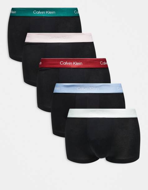 Calvin Klein - Icon - Set van 5 boxershorts van stretchkatoen met lage taille in zwart met gekleurde taillebanden - view 1