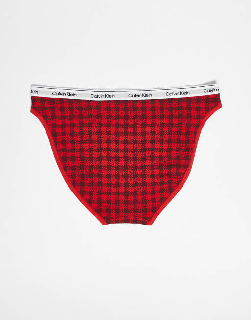 Calvin Klein - Icon - Sorte/grå/røde skotskternede bikinitrusser med logo i pakke med 3 par, 3 af 3