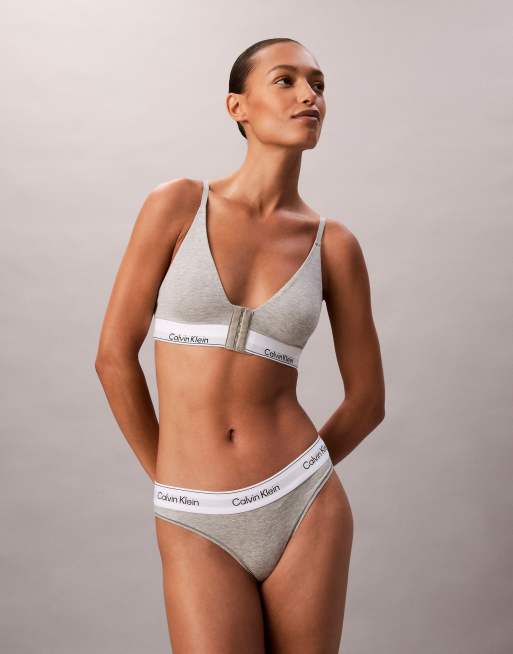 Calvin klein - Icon - Soutien-gorge triangle légèrement doublé post chirurgie en modal et coton - Gris, 3 de 4