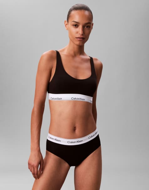 Calvin Klein – Icon – Svart, tunt fodrad bralette i bomull-modalmix med djup ringning - view 1