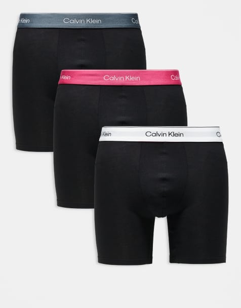 Calvin Klein – Icon – Svarta boxerkalsonger i stretchig bomull med rosa/blå/vita midjeband, 3-pack - view 1