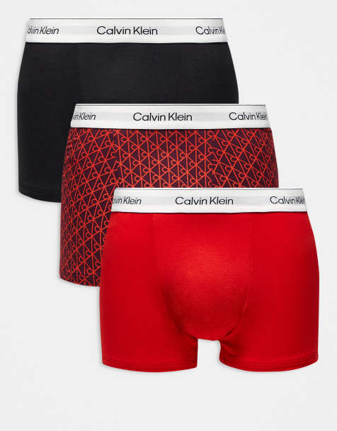 Calvin Klein – Icon – Svarta/röda/mönstrade trunks i bomull och relaxed fit med stretch, 3-pack - view 1