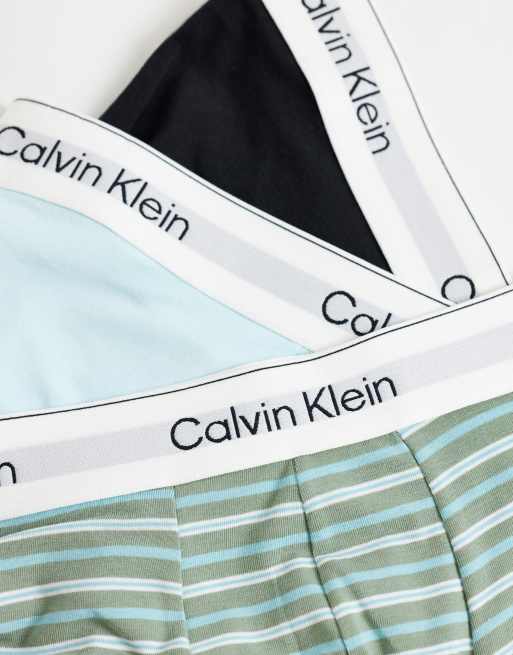 Calvin Klein – Icon – Svarta, turkos och randiga boxershorts i stretchig bomull, 3-pack, 2 av 3
