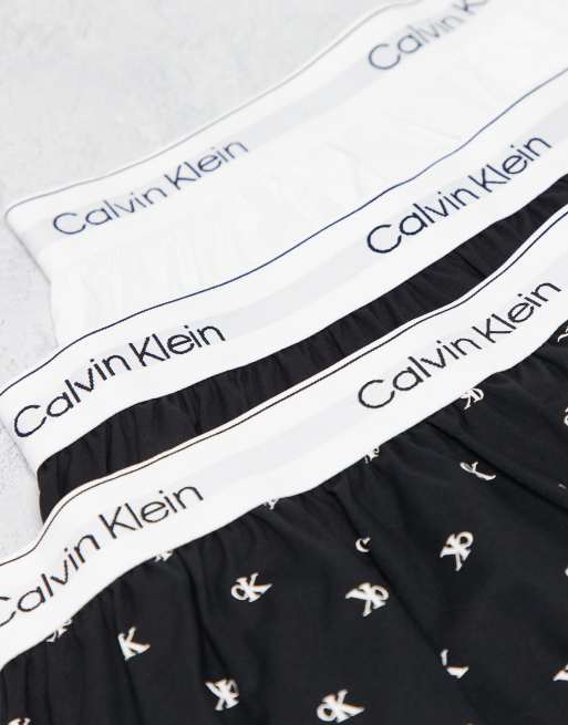 Calvin Klein – Icon – Svarta, vita och mönstrade boxershorts i stretchig bomull, 3-pack, 3 av 3