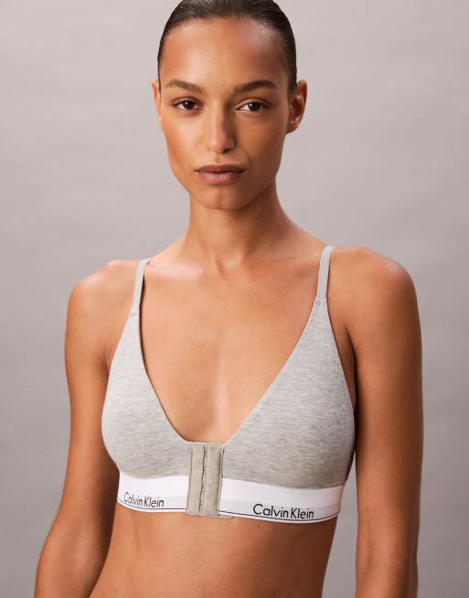 Calvin Klein – Icon – Szary lekko wyściełany biustonosz pooperacyjny z trójkątnymi miseczkami z bawełny i modalu