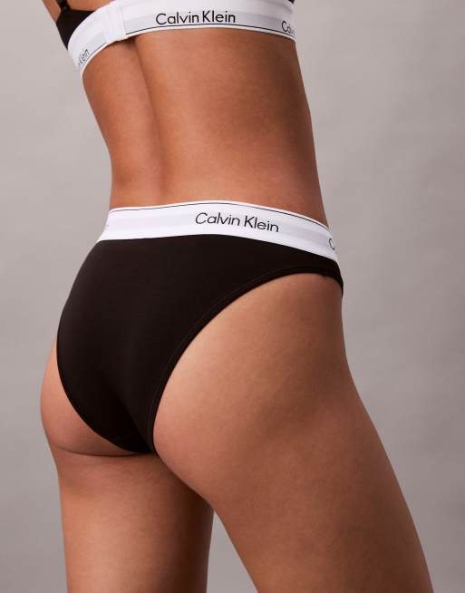 Calvin Klein – Icon – Tanga aus Baumwoll-Modal-Mix in Schwarz mit hohem Beinausschnitt, 4 von 4